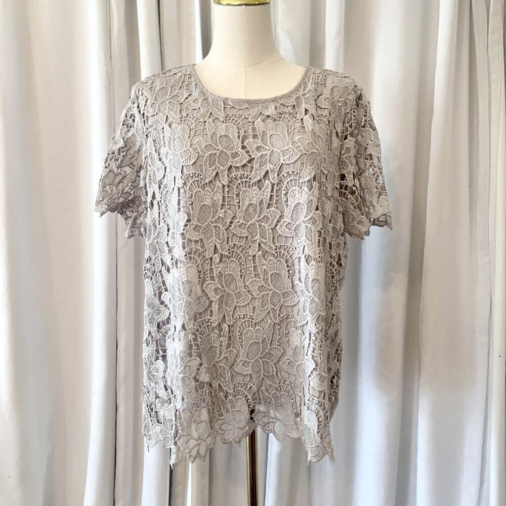 Philosophy Light Gray Lace Top Short Sleeve Size XL
